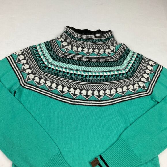 Neve Womens Merino Wool Sweater Fair Isle Nordic Teal Green Retro Pullover S - Picture 3 of 11